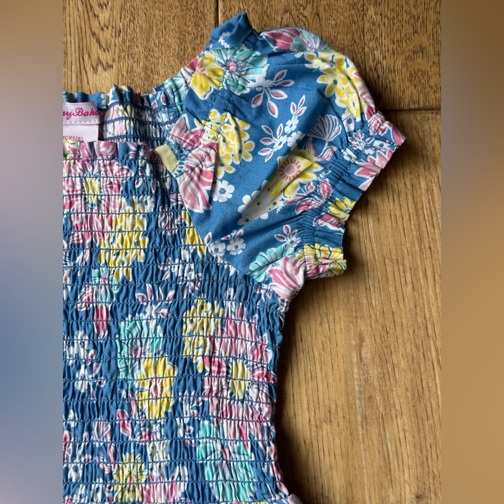 Tommy Bahama Blue Floral Smocked Romper size XS 4 - Picture 5 of 6